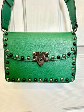 MERSI Green Stud-Trim Leather Crossbody Bag